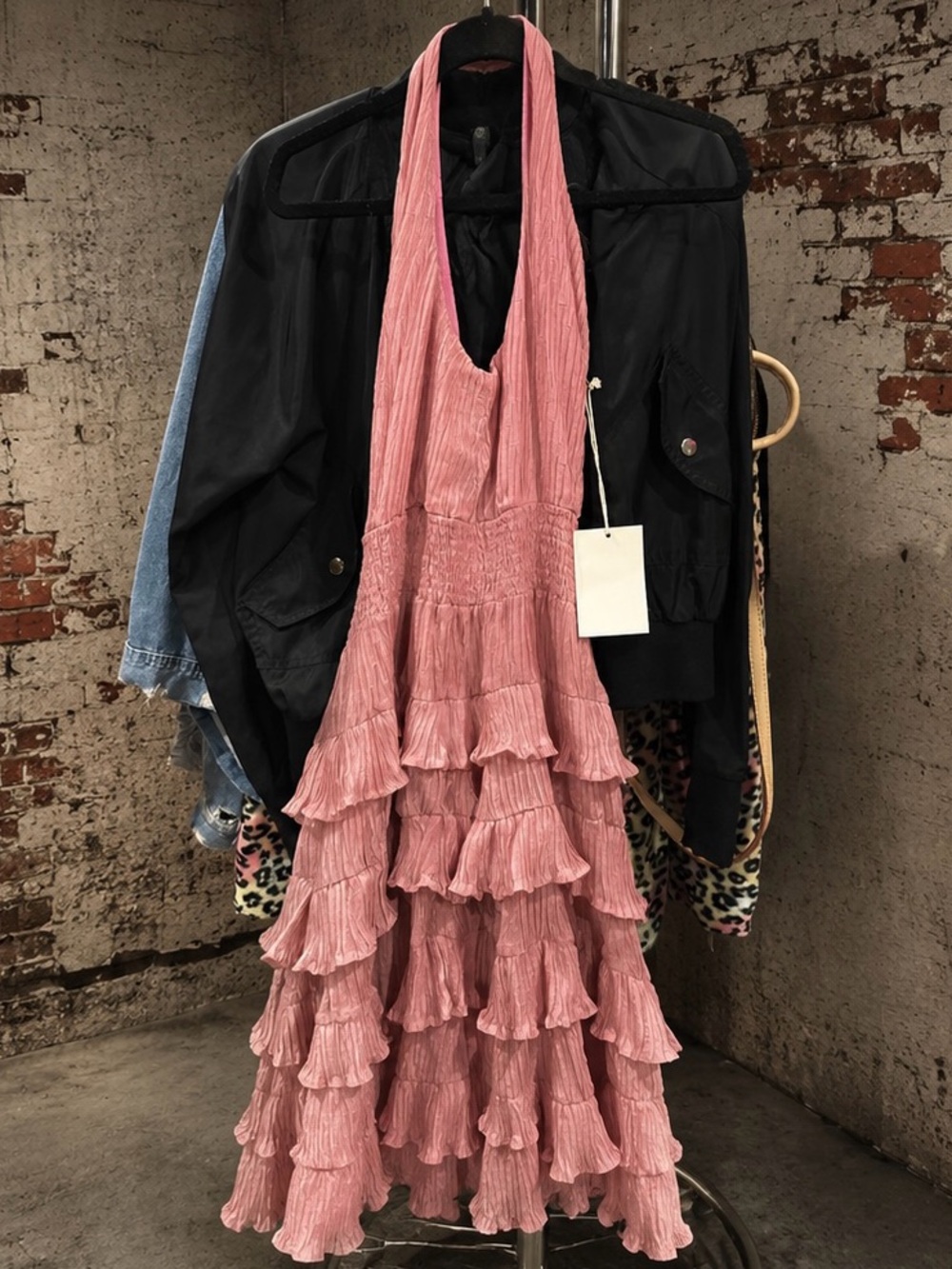 Pink Ruffled Halter Maxi Dress
